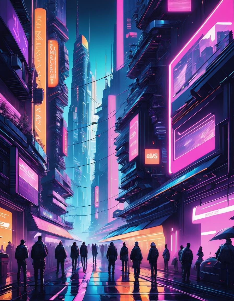 Neon-lit Cyberpunk Cityscape at Night
