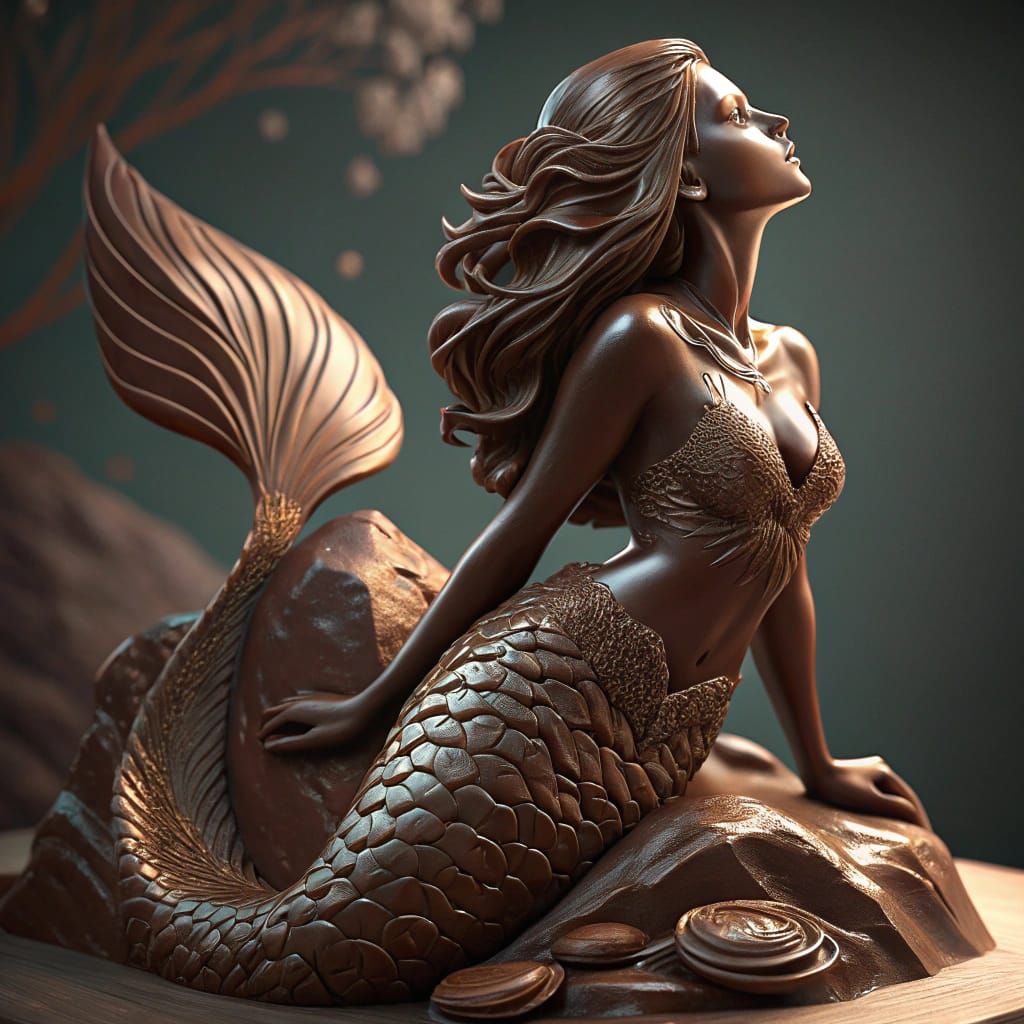 Chocolate Mermaid Sculpture with Intricate Details