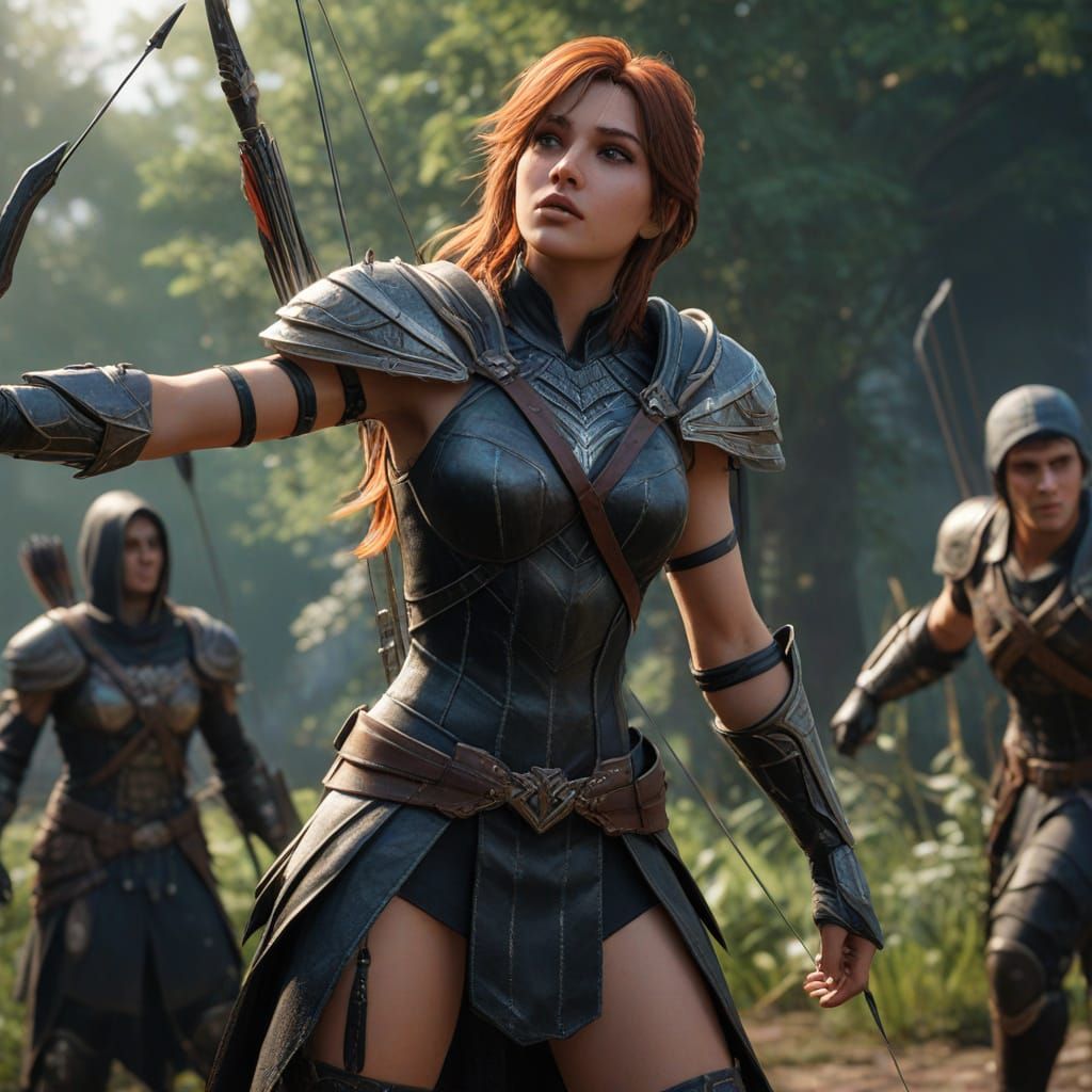 Heroic Sissy Saves Man from Arrow in Epic Fantasy Scene