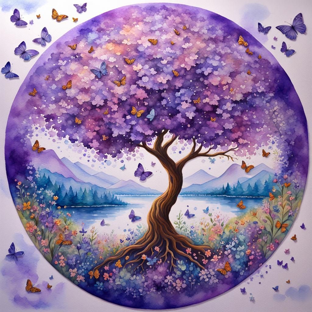 Watercolor Tree of Life in Expressionist Style