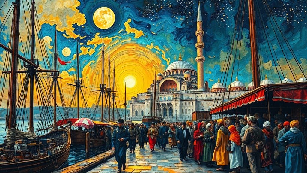 Vibrant Dockside Scene in Byzantine Constantinople