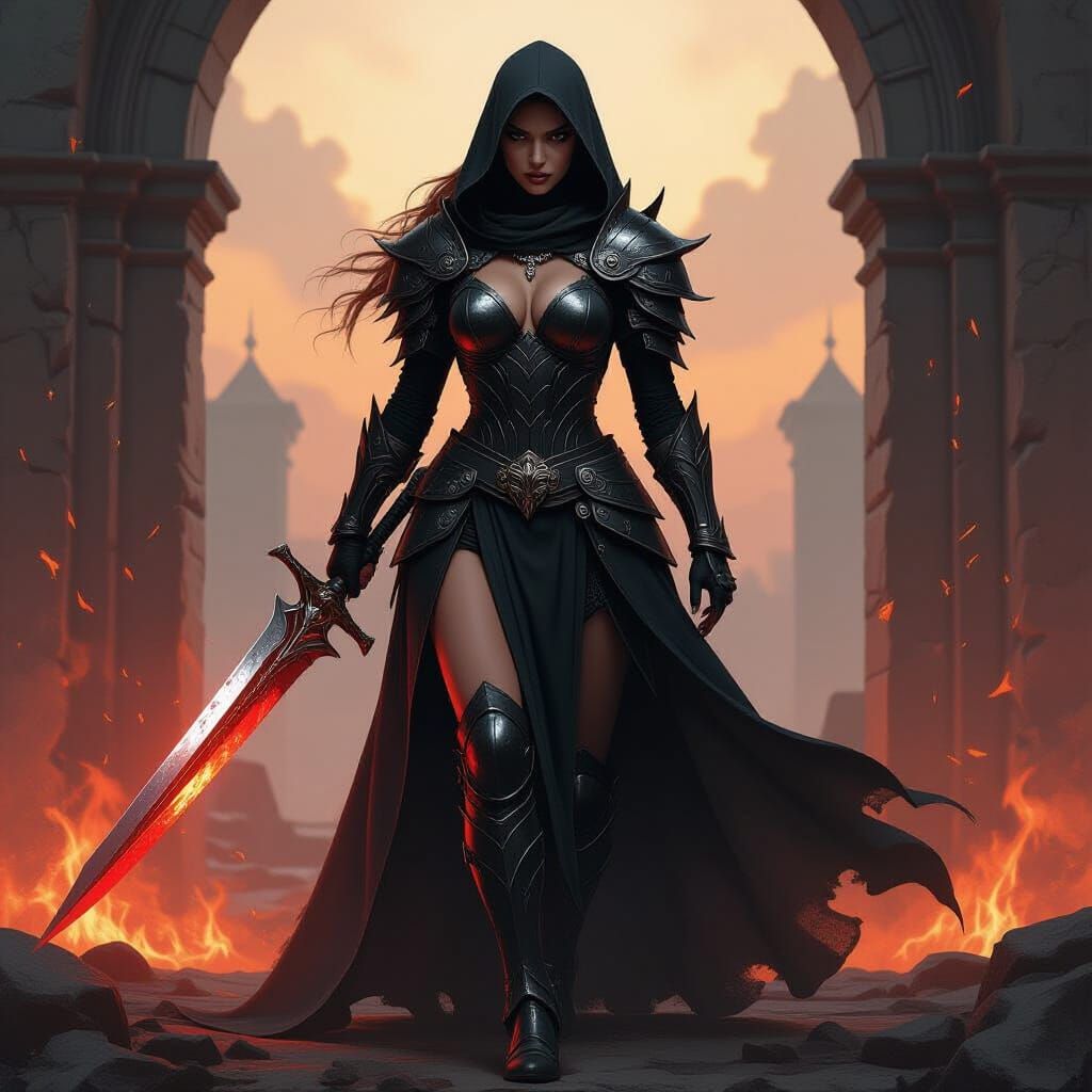 Fantasy Warrior Princess in Obsidian Glass Armor