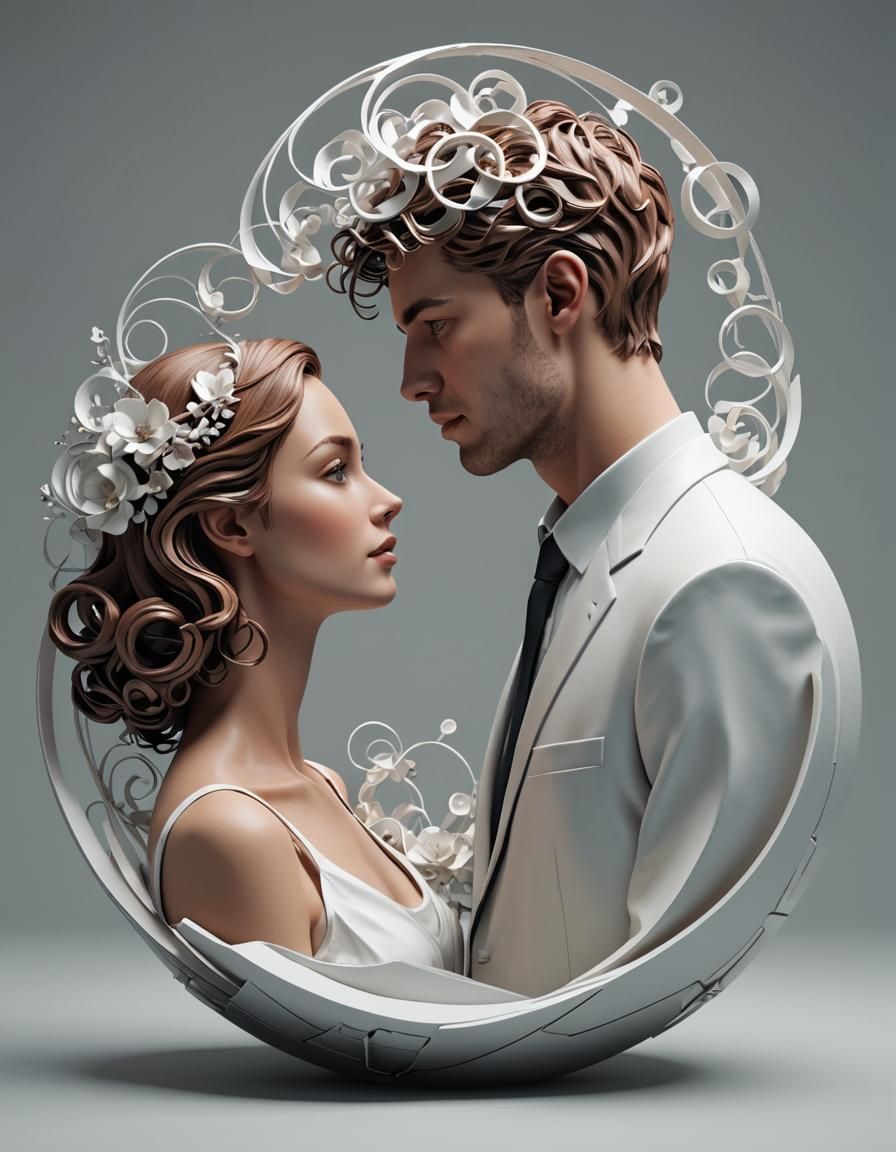 Volumetric Rendering of Young Man Thinking of Young Woman