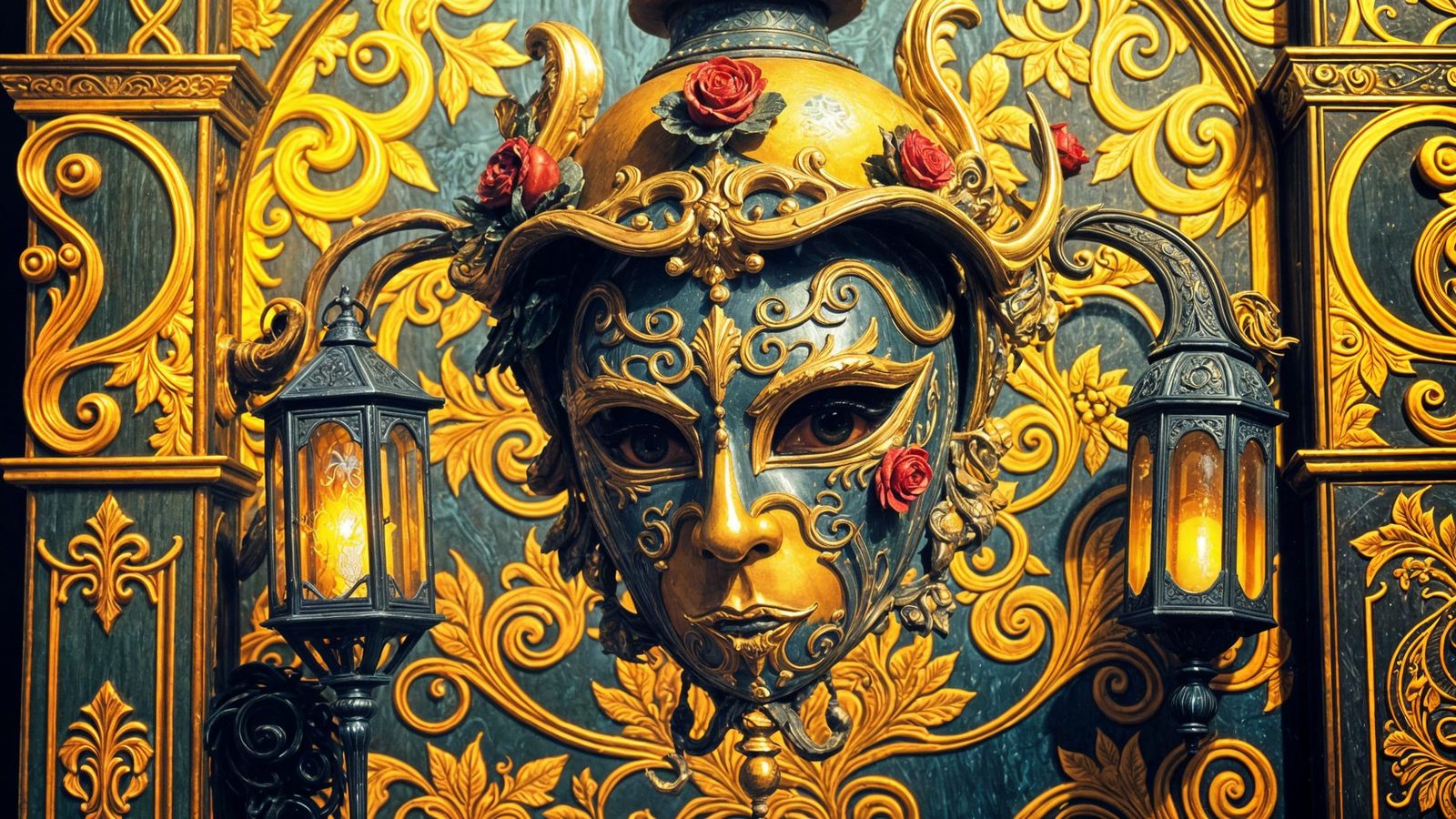 Mystical Venetian Masquerade Lantern and Mask Painting