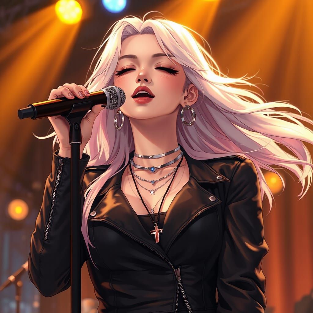Singer in Anime-Inspired Concert Setting with Dramatic Light...