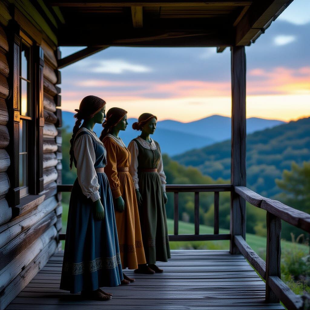 Melungeon Figures on Appalachian Cabin Porch