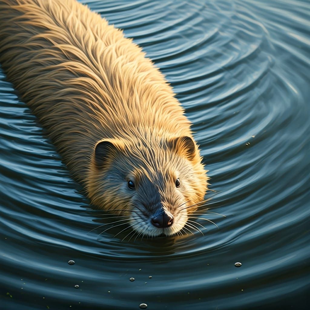 Furry Crocodile-Muskrat Hybrid in Serene River