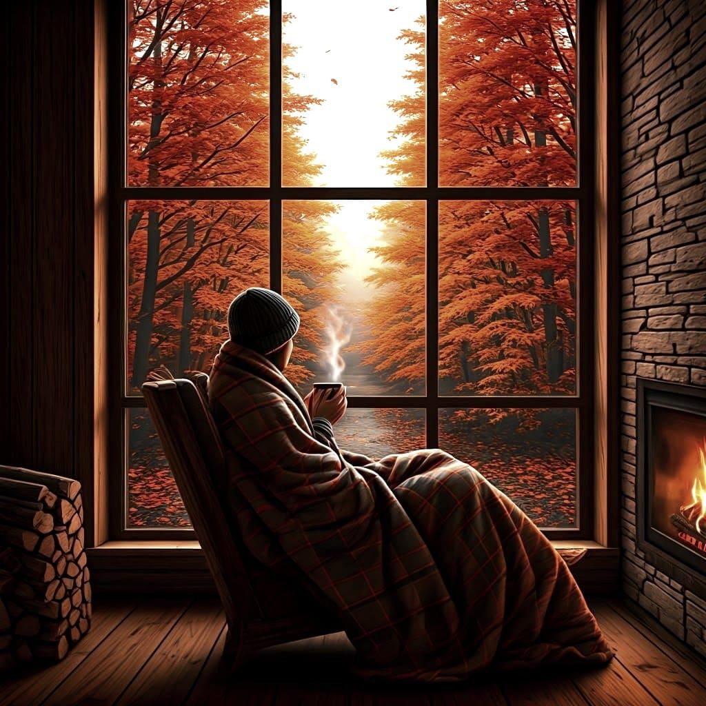 Cozy Autumn Day: Charcoal Drawing of Relaxation