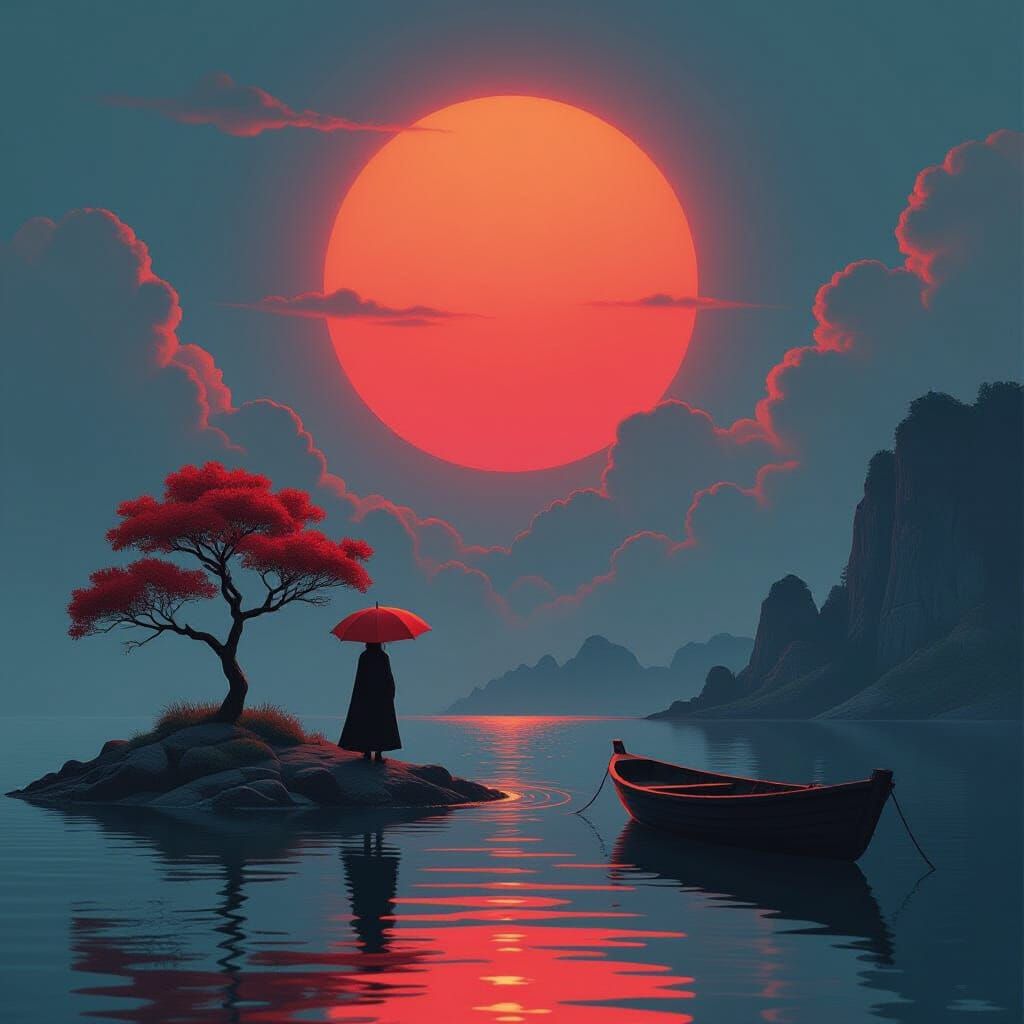 A digital illustration of a solitary figure cloaked in black...