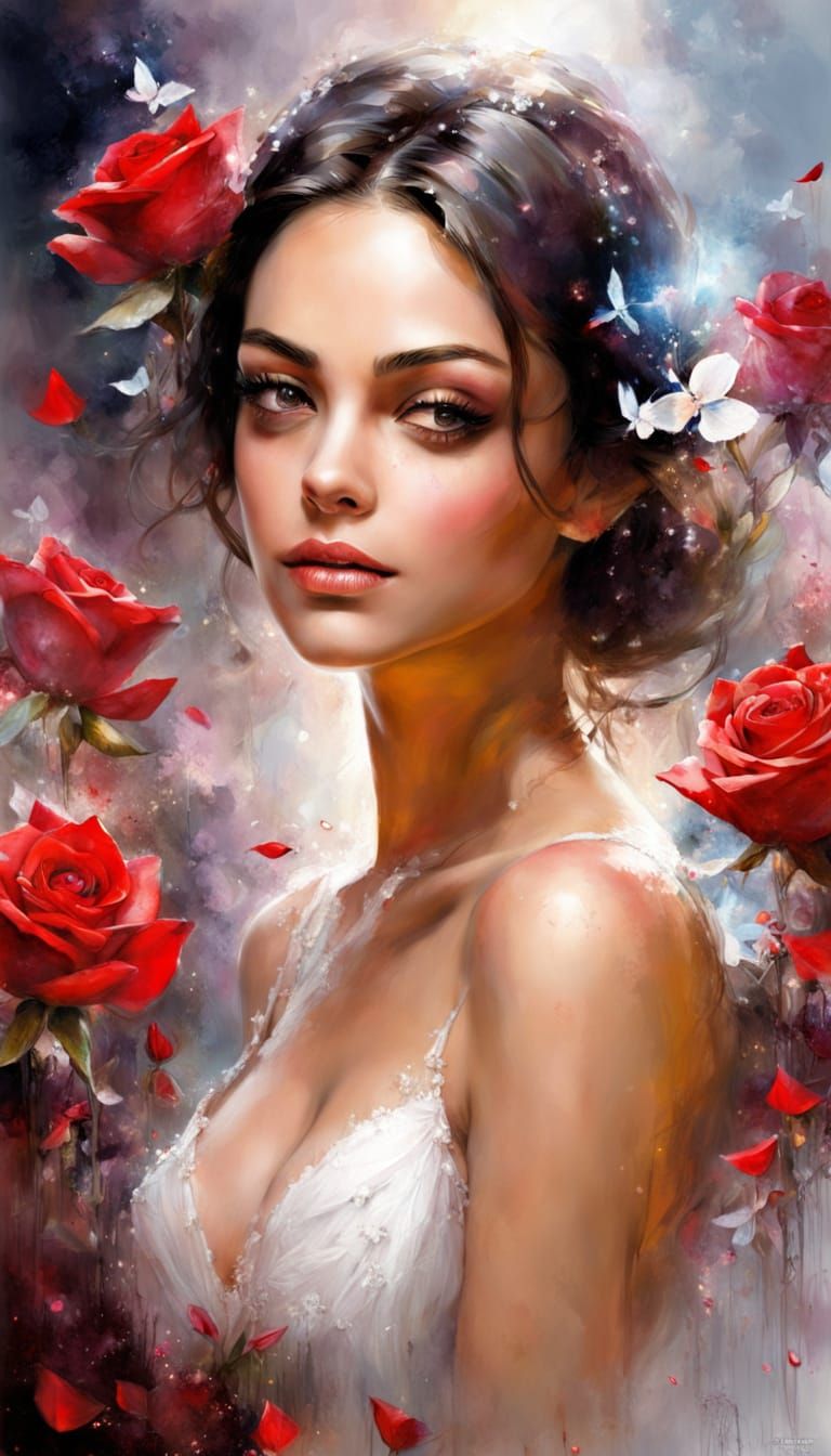 Enchanted Portrait with Magical Red Roses