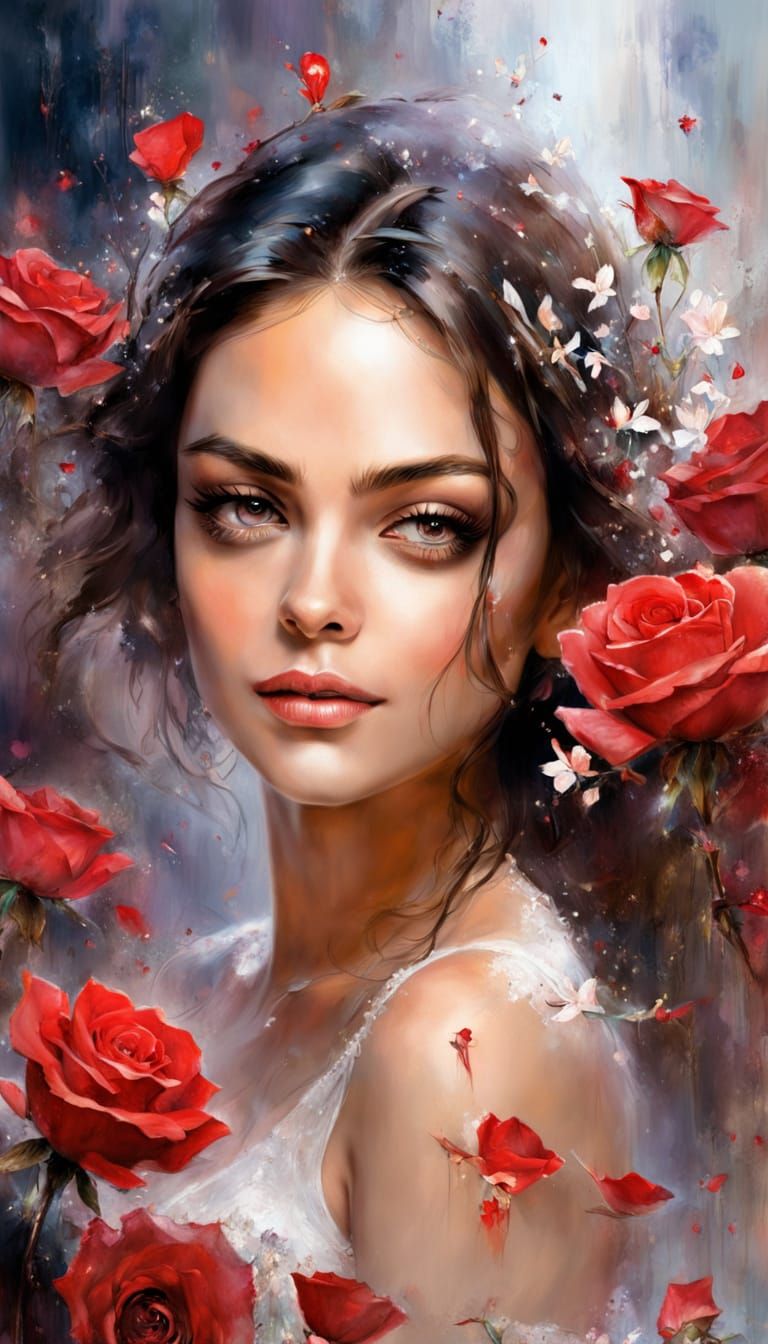 Mila Kunis Portrait with Magical Roses