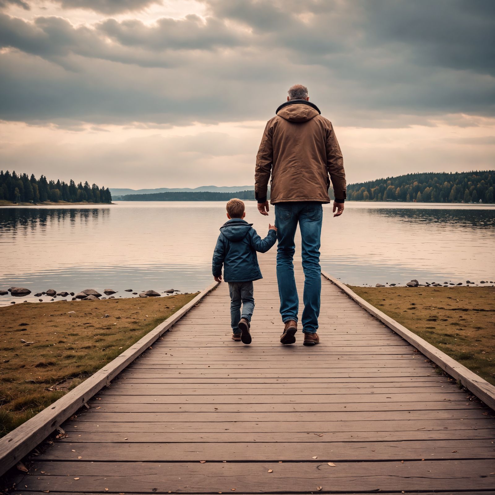 Father and Son in Breathtaking HDR Landscape