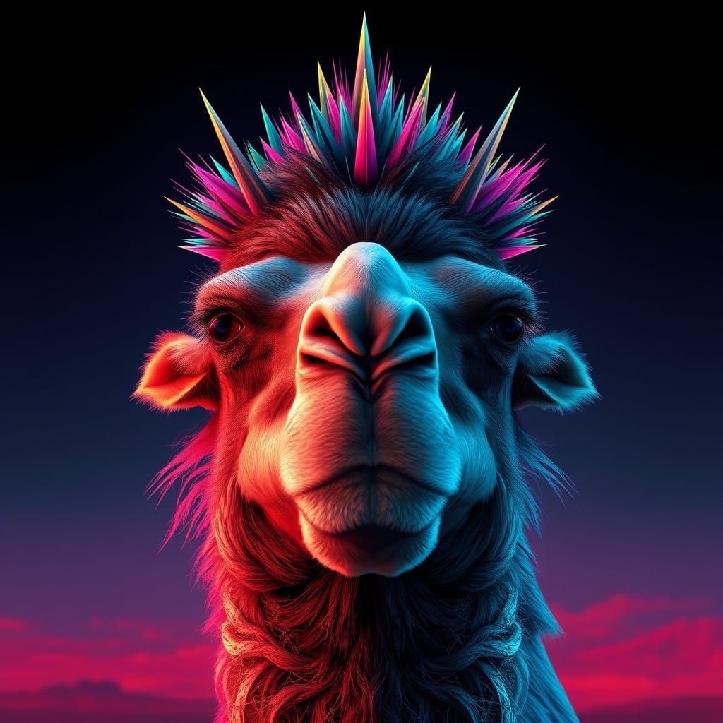 Regal Camel in Cyberpunk Attire