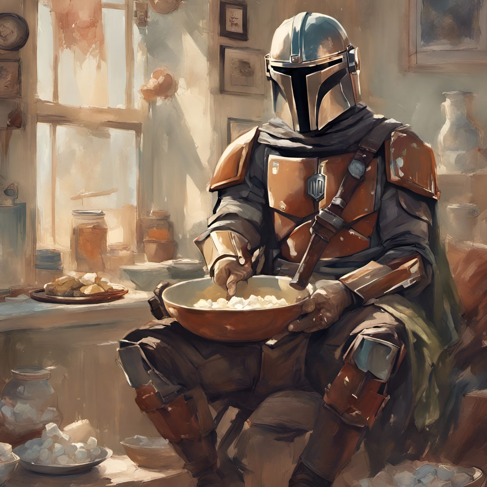 Mandalorian Portrait with Cottage Cheese, Digital Illustrati...