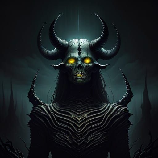 Ethereal Demon Queen in a Haunting, Textured Landscape