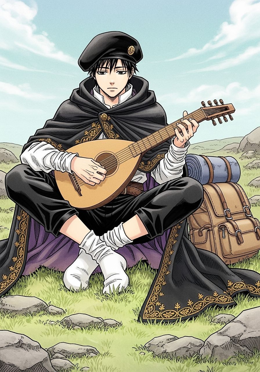 Medieval Lute Player in Manga Style