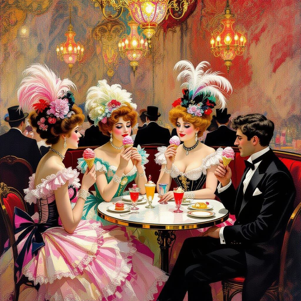 Can-Can Dancers in Art Nouveau Style