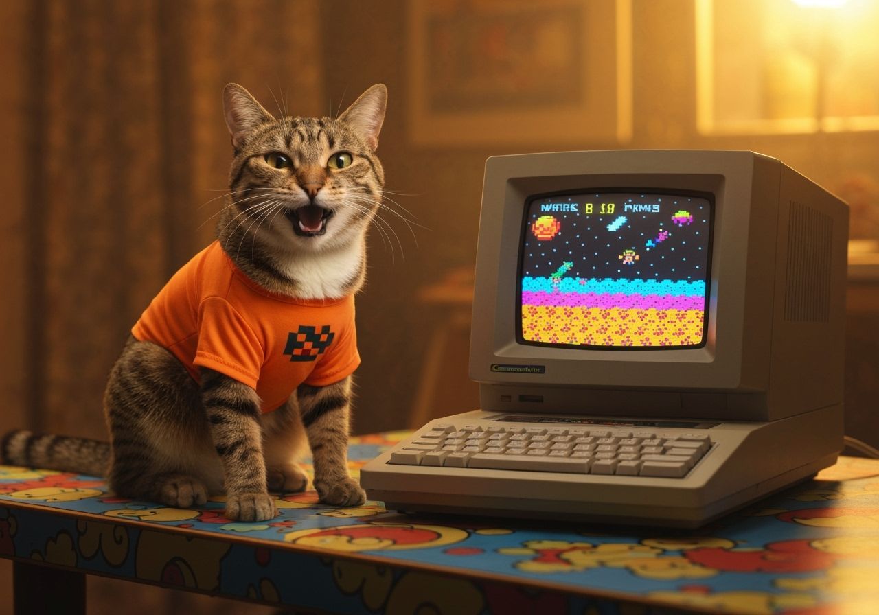 Cat Gamer Nostalgia: 8-bit Commodore Scene