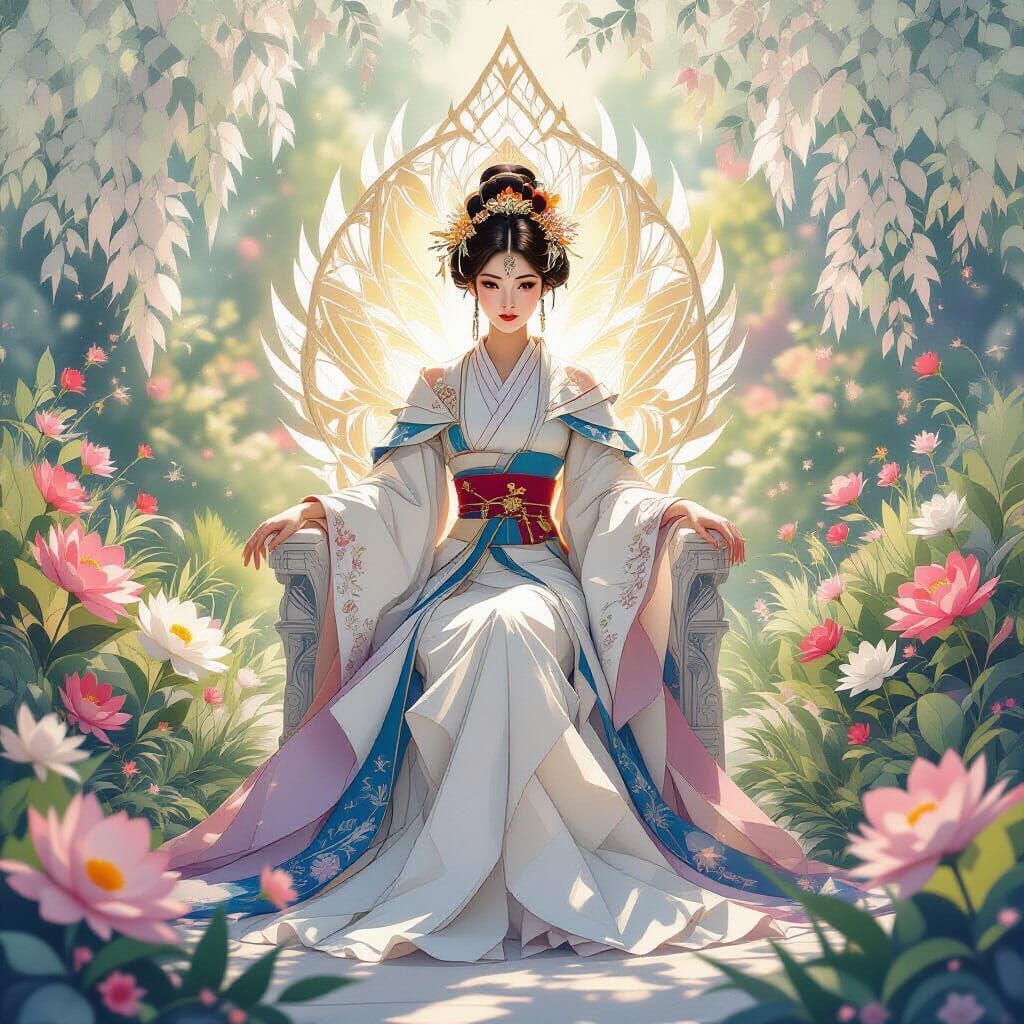 Iridescent Origami Empress in Ethereal Garden