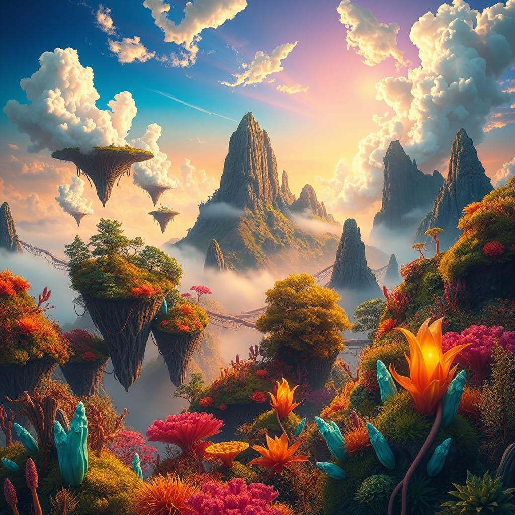 Surreal Dreamscapes with Floating Islands and Lush, Glowing....