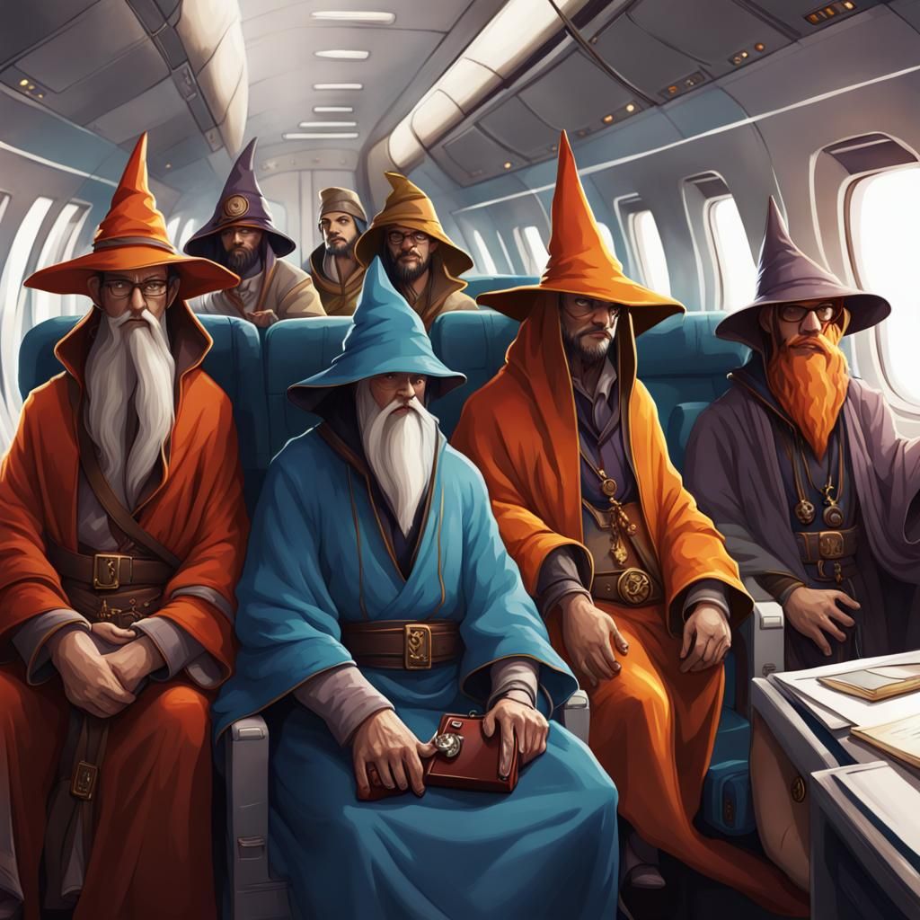Pointy Hat Wizards Fly on Commercial Plane