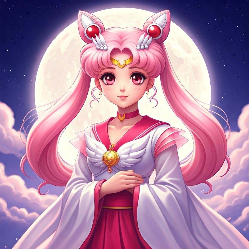 Ethereal Sailor Chibi Moon in Vibrant Pink Fuku