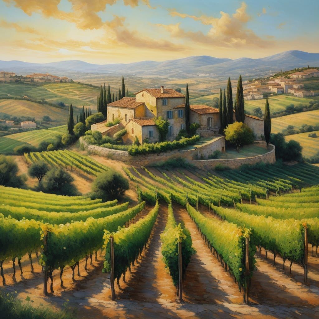 Landscape Oil Painting of a Vineyard in Southern France