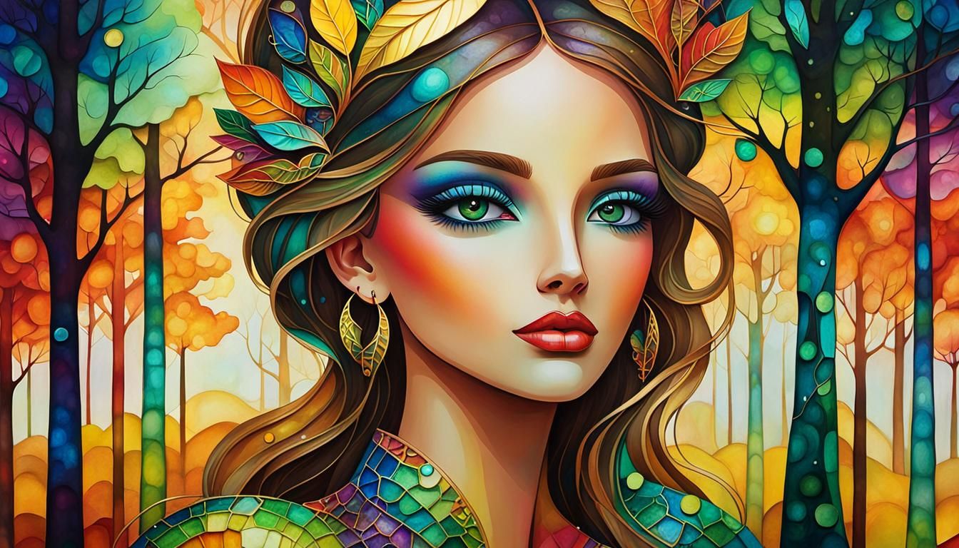 Magical Forest: Vibrant Alcohol Ink Art Portrait