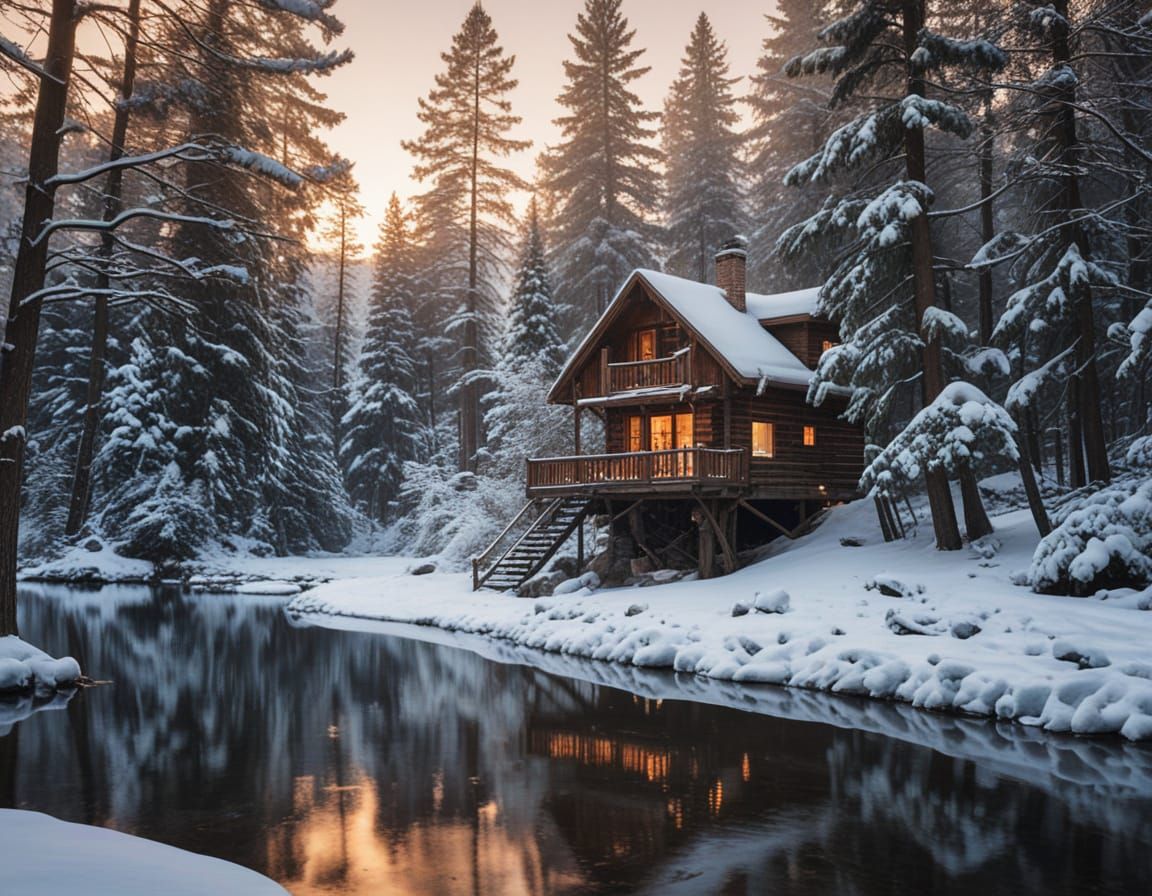 Serene Rustic Treehouse in Winter Wonderland