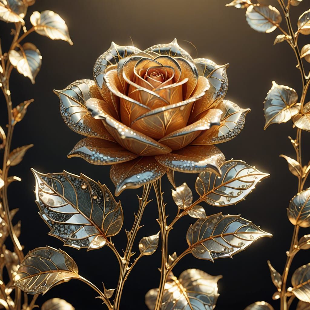 Art Nouveau Crystal Rose with Golden Lighting
