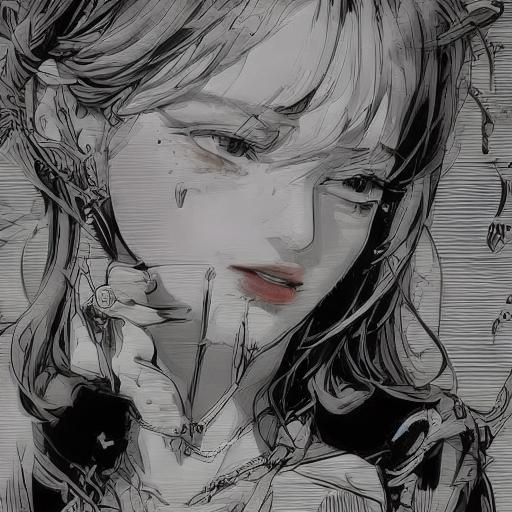 Girl Crying in Mystical Forest, Art Nouveau Style