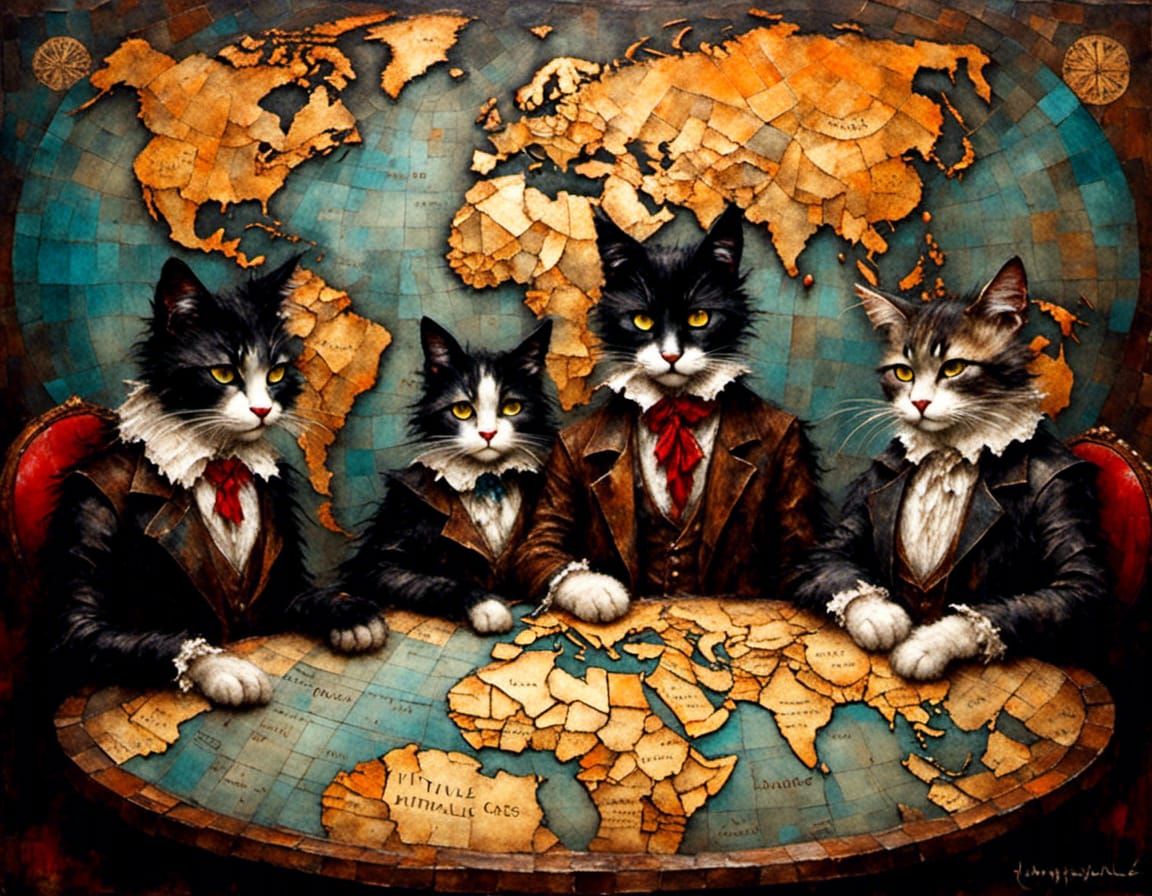 Cats Plotting World Domination in Impasto Style