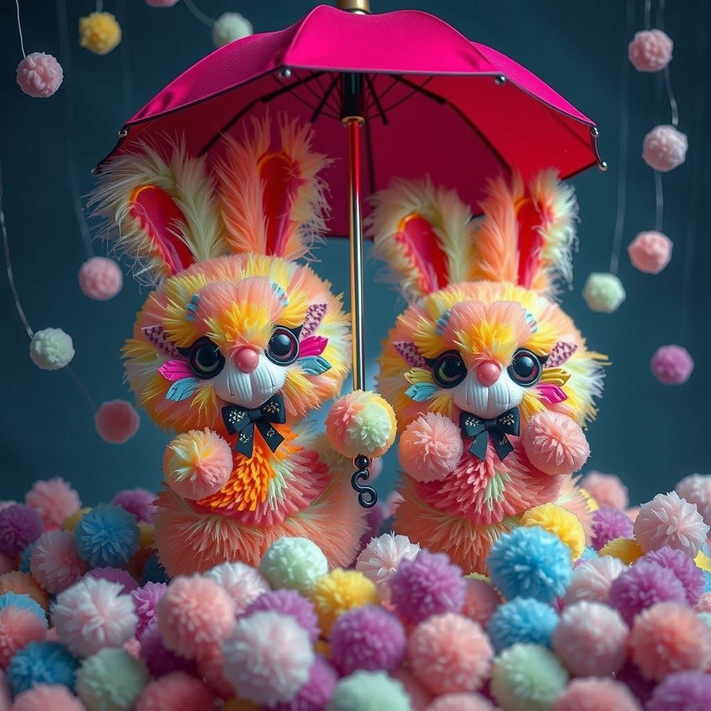 Whimsical Garden of Vibrant Pompoms in Pop Surrealist Style