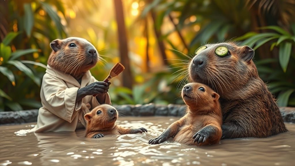 Capybaras Enjoying a Luxurious Mud Spa