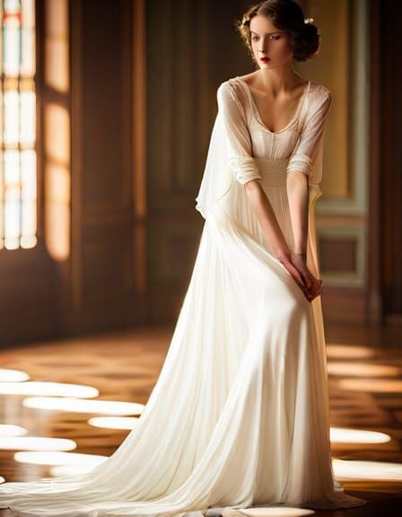 Woman Dancing in 1906 Wedding Dress Photograph