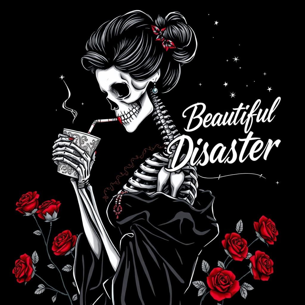 Gothic Punk Skeleton Woman in Victorian-Inspired Haute Coutu...