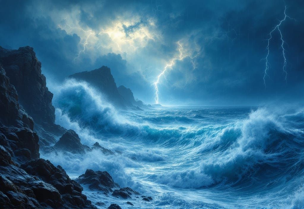 Turbulent Seas: Waves and Lightning in Hyperrealism