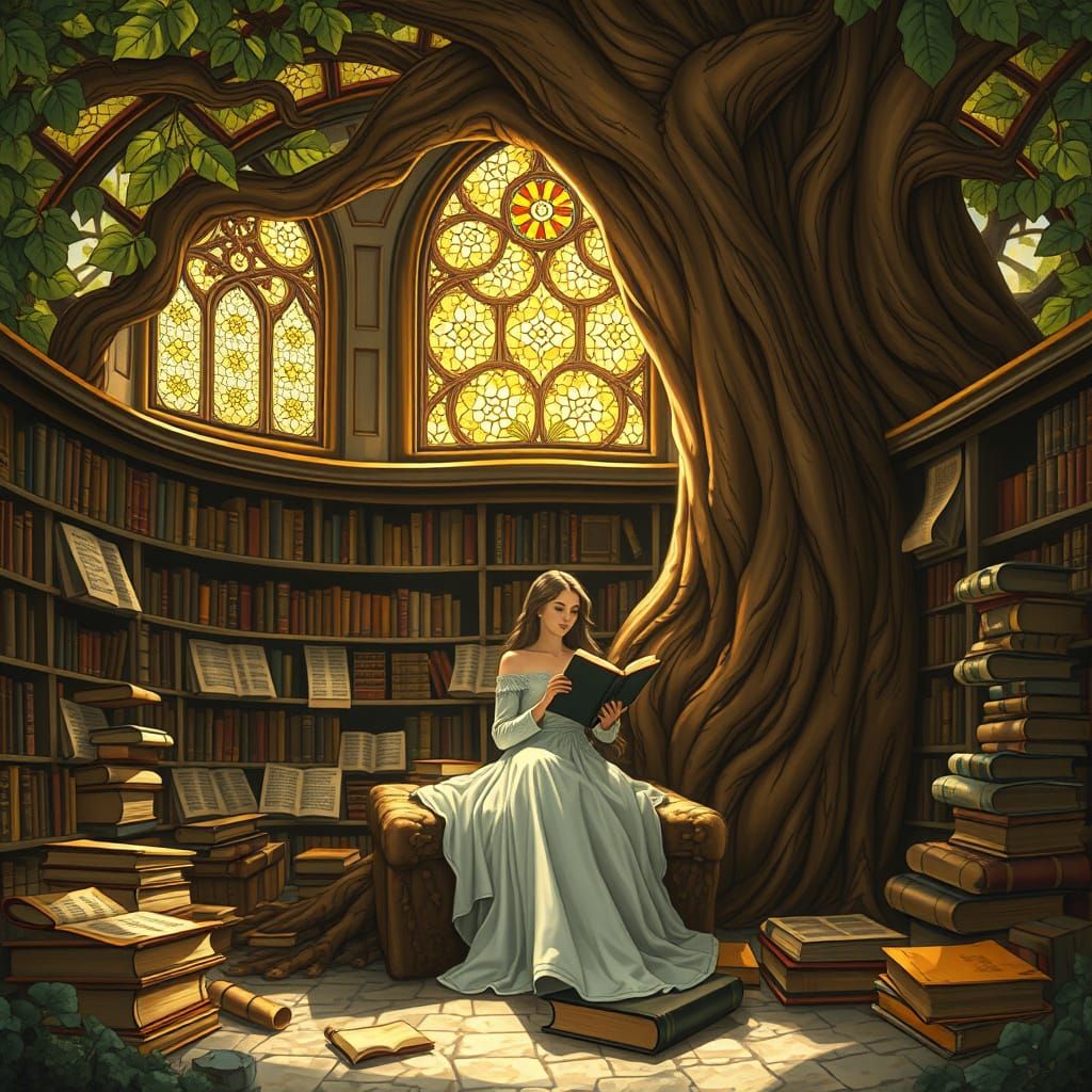 Synagogue in Tree with Reader, Art Nouveau Style