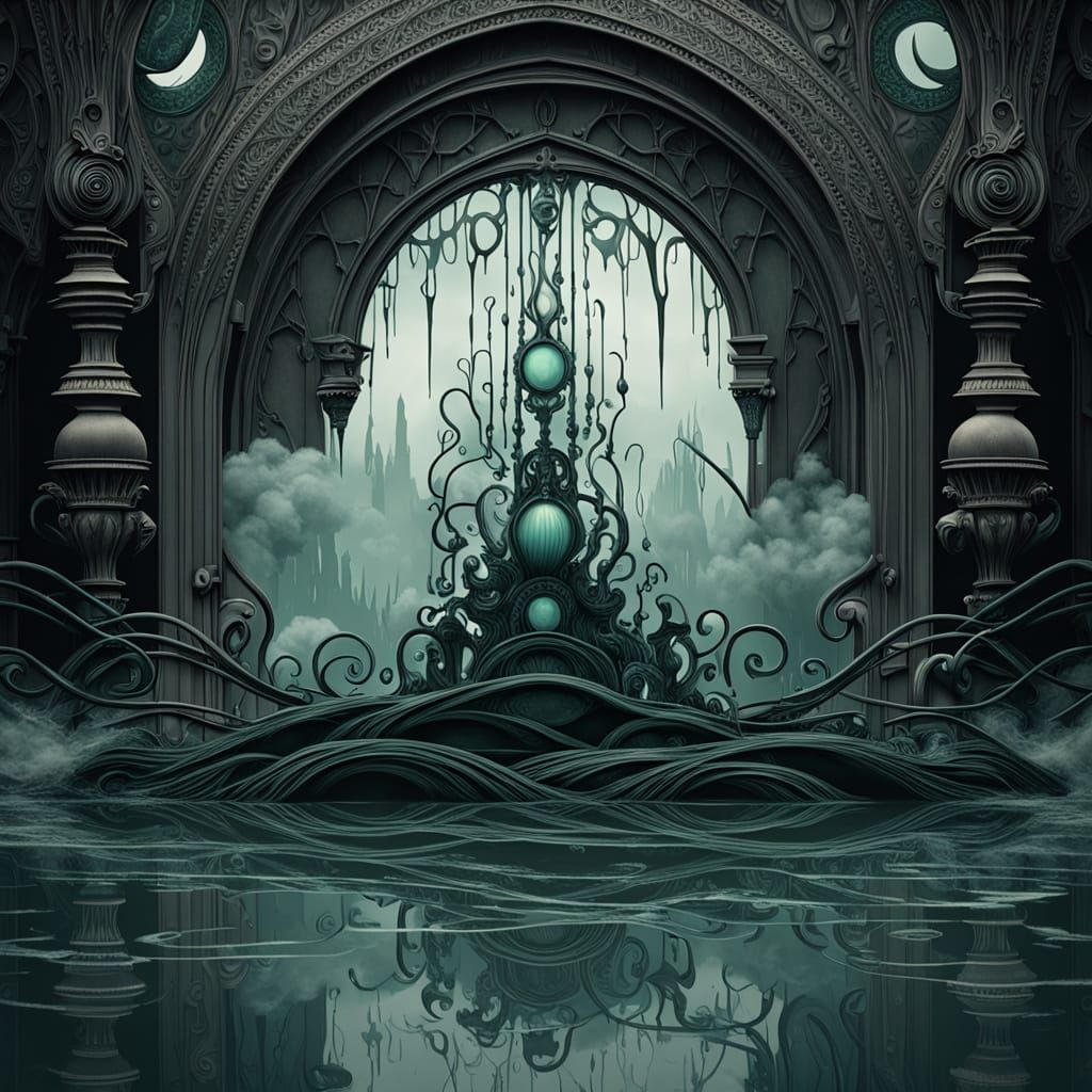 Ancient Glass Container in Turbulent Waves, Dark Fantasy 3D ...