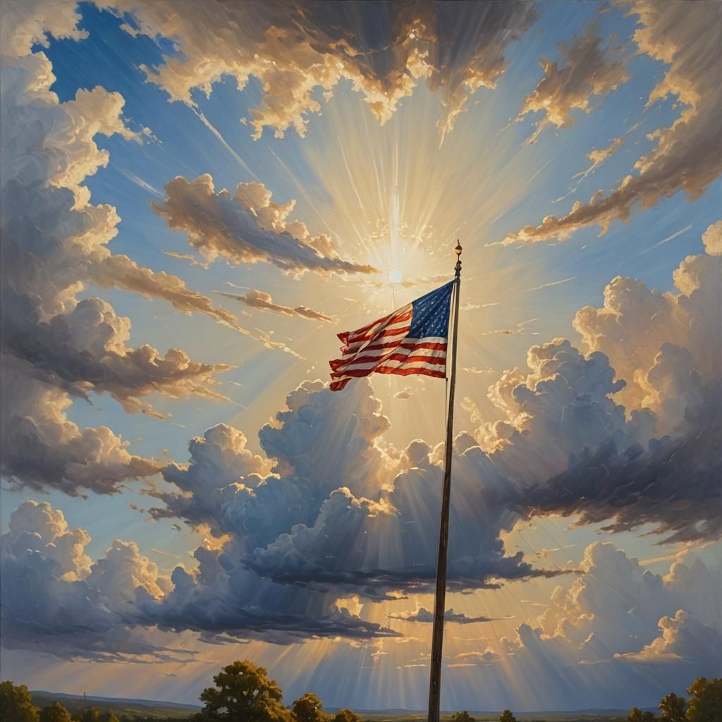 Patriotic Flag in Divine Oil Painting