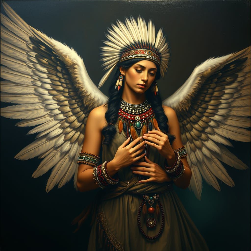 Native American Angel Oil Painting in Rembrandt Style