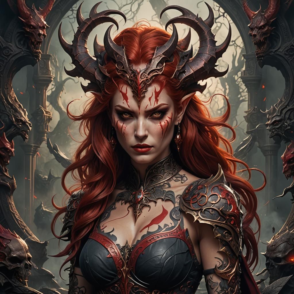 Red-Headed Demon Woman Tattoo Design