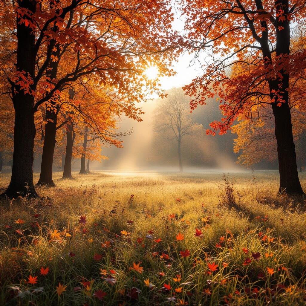 Autumn Meadow to Fiery Forest in Golden Hour Light