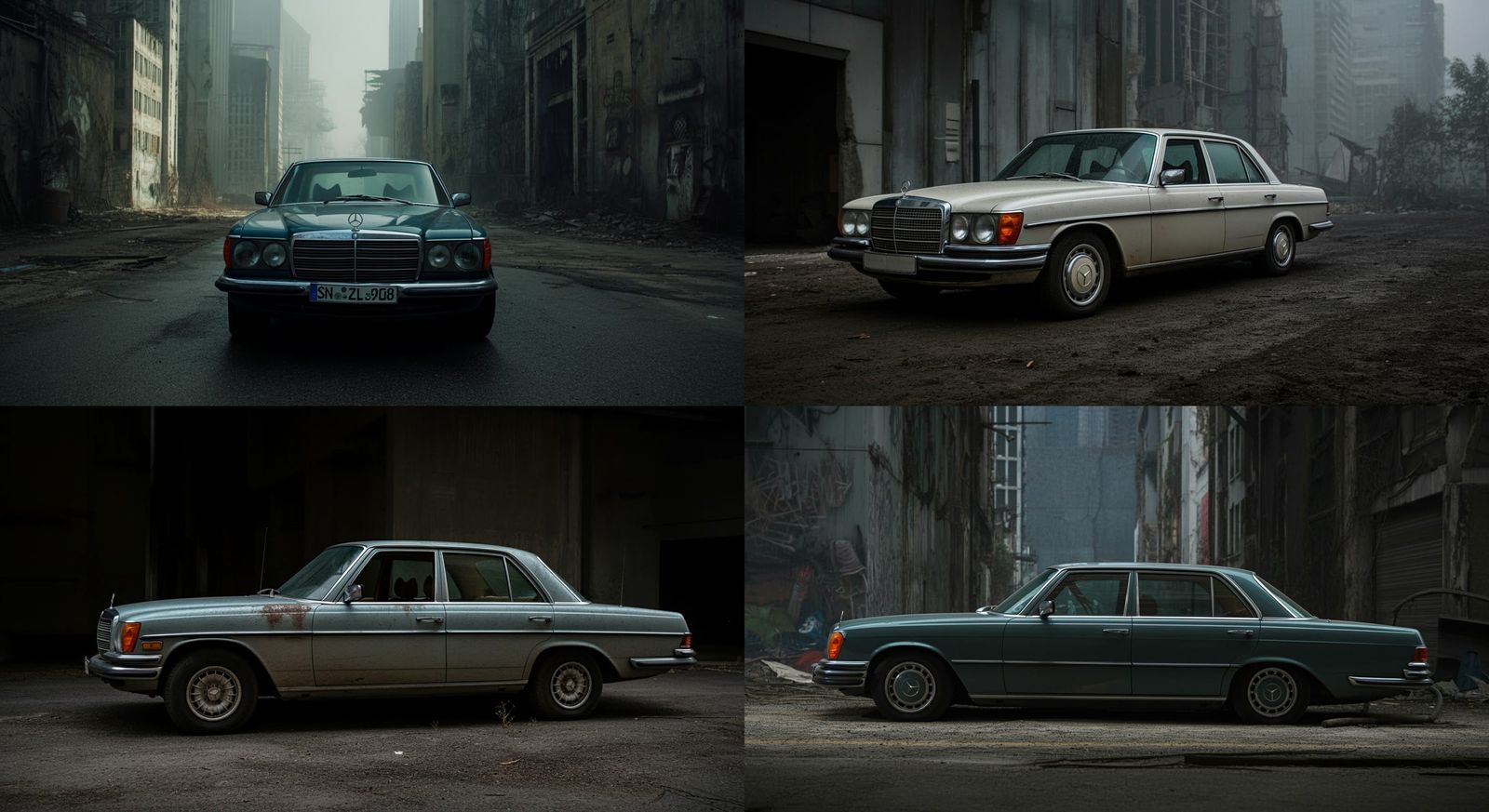 1973 Mercedes in Post-Apocalyptic Cityscape