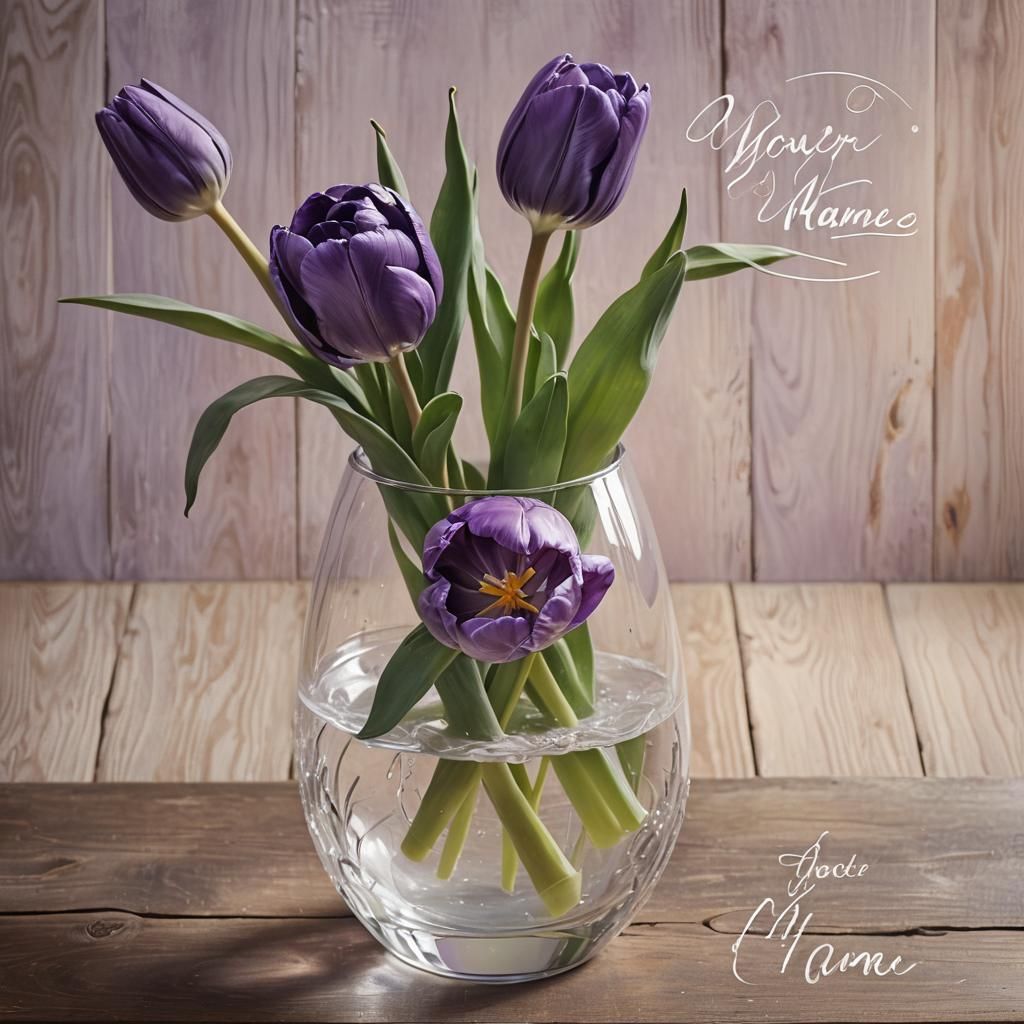 Purple Tulip in Glass Vase as Oil Painting