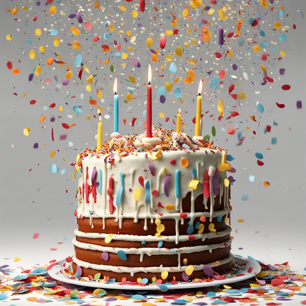 Confetti Shower on Birthday Cake: Pixar Style