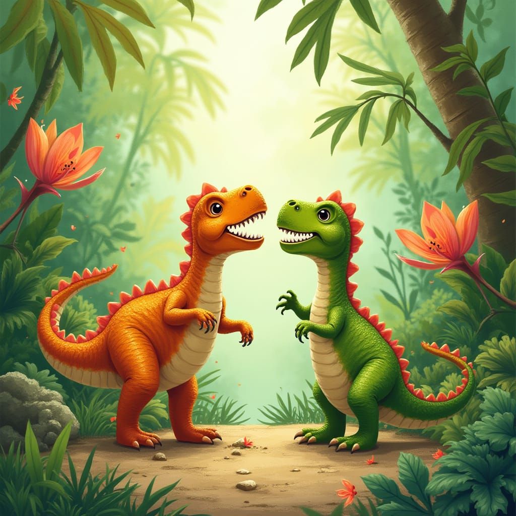 Whimsical Dinosaur Playtime in a Jungle Wonderland
