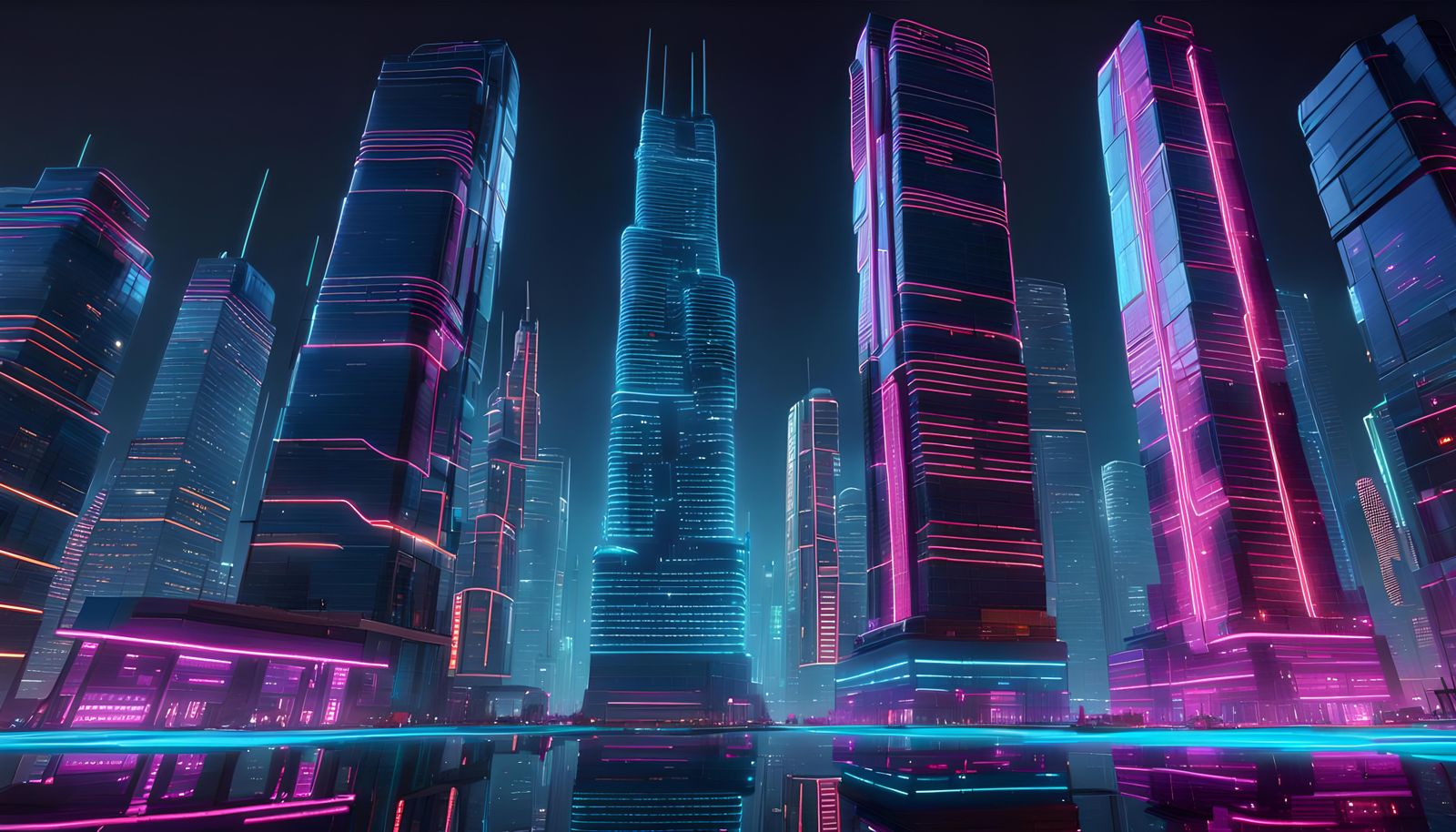 Neon Skyscrapers in a Cyberpunk Cityscape