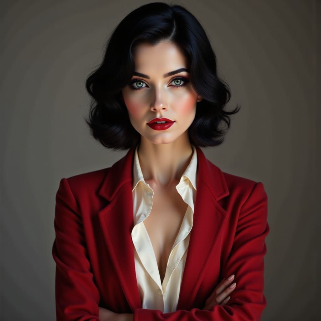 Elegant Woman in Red Blazer: Classic Hollywood Portrait