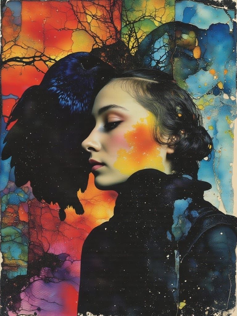 Ethereal Young Woman in Pastel Hues, a Surreal Double Exposu...